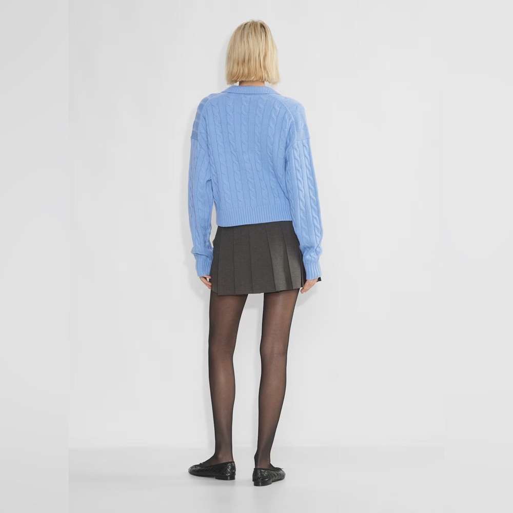 Aritzia Sunday Best Lottie Blue Merino Wool Relaxed Polo Cotagecore Sweater SzS - Picture 5 of 17